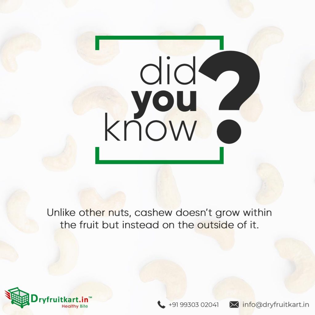 Did You Know, Unlike other Nuts, Cashwe Doesn't grow within the fruit but instead on the outside of it
